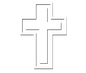 A simple, white, three-dimensional Christian cross with a slight shadow effect, set against a transparent background. The cross has a clean and minimalistic design.